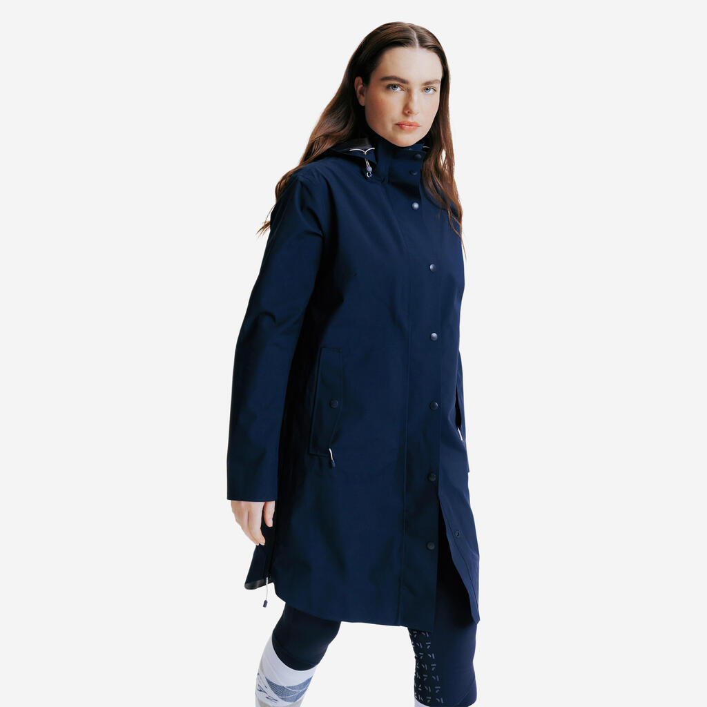 Long Waterproof Horse Riding Jacket - Navy